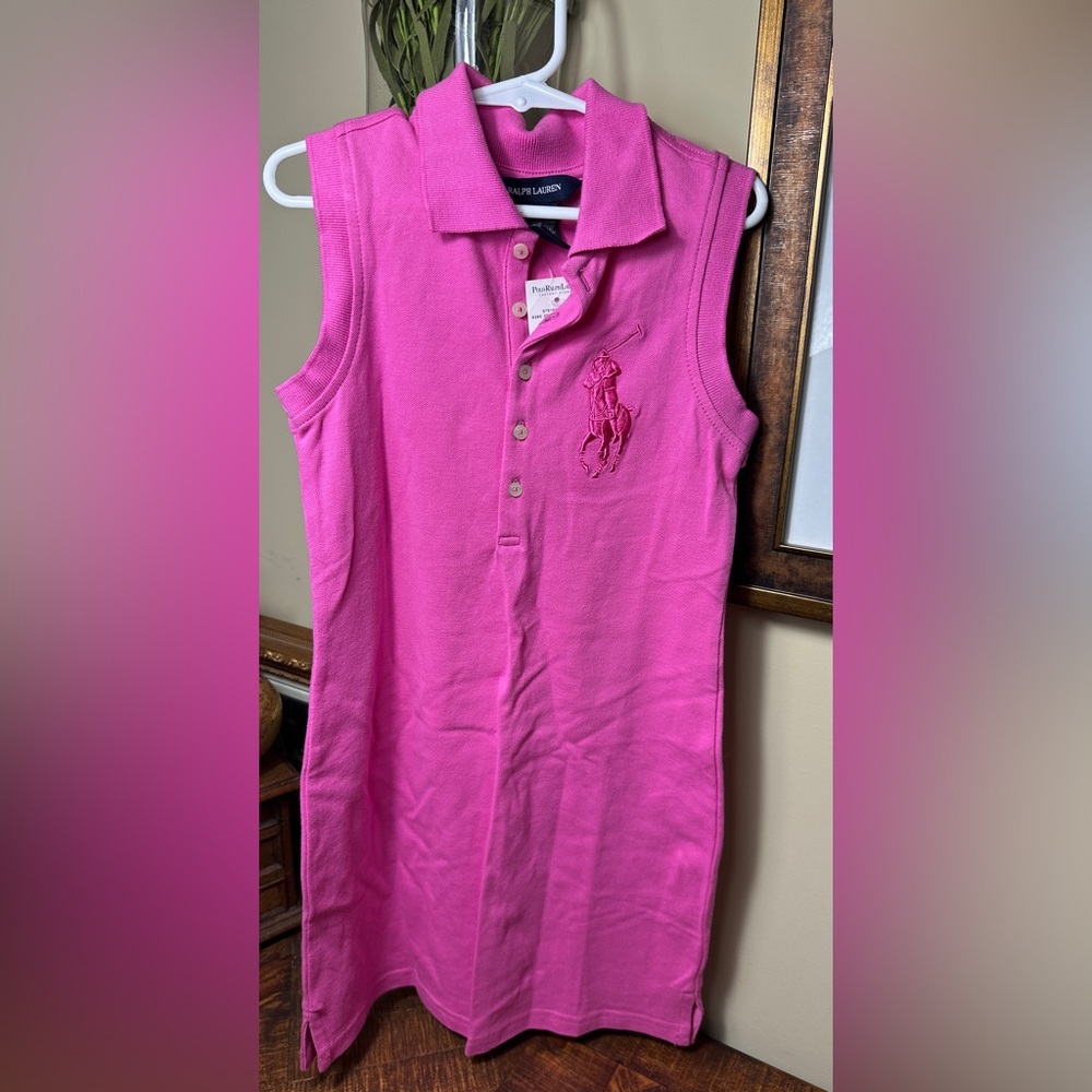 NWT Girls S (7) Big Pony Pink Dress, Embroidered Logo
